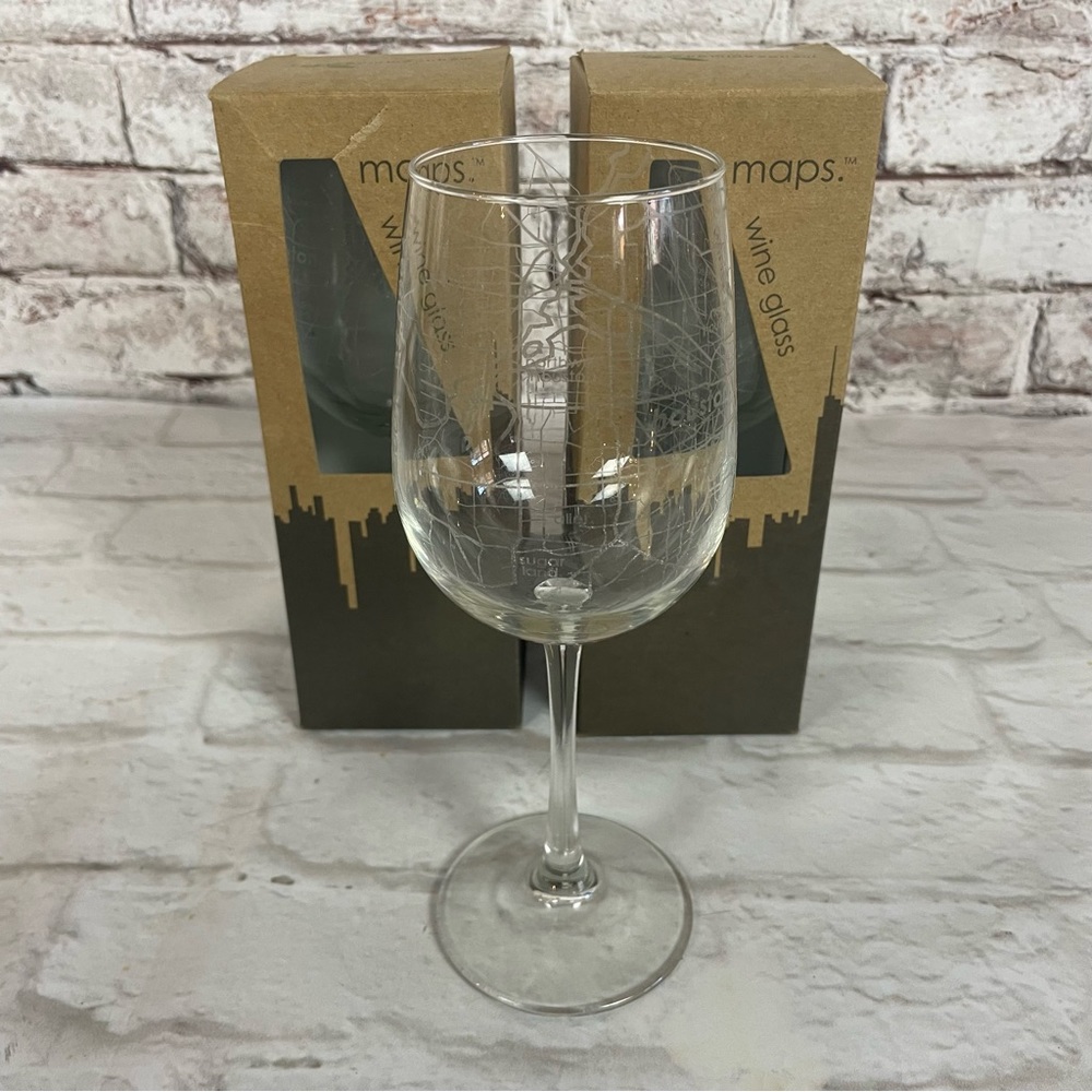 3 Houston Texas City Map Etched 16 oz Wine Glasses